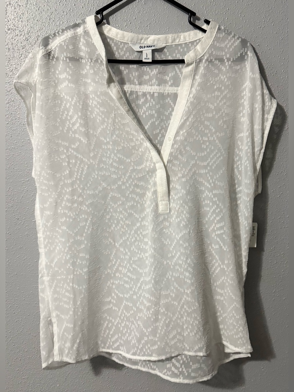 Old Navy White Semi-Sheer Split-Neck Short Sleeve Blouse